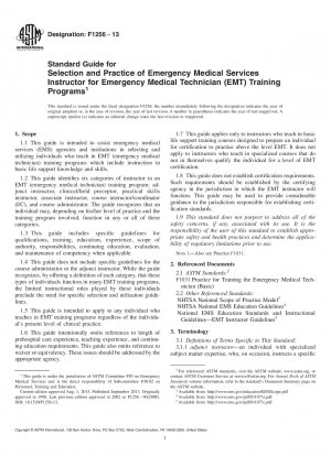 Standard Guide for  Selection and Practice of Emergency Medical Services Instructor  for Emergency Medical Technician lpar;EMTrpar; Training Programs