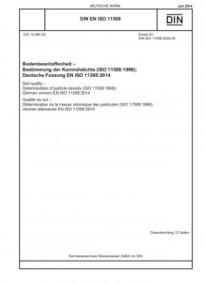 Soil quality - Determination of particle density (ISO 11508:1998); German version EN ISO 11508:2014