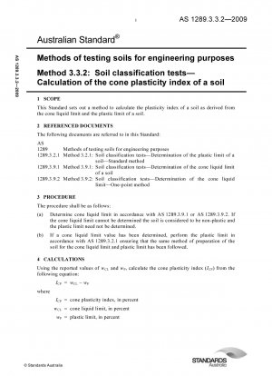 Soil test methods for engineering use. Calculation of soil cone plasticity index for soil classification tests.