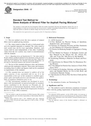 Standard Test Method for  Sieve Analysis of Mineral Filler for Asphalt  Paving Mixtures