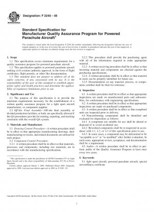 Standard Specification for Manufacturer Quality Assurance Program for Powered Parachute Aircraft