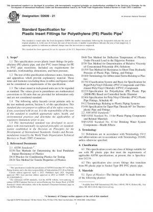 Standard Specification for  Plastic Insert Fittings for Polyethylene (PE) Plastic Pipe