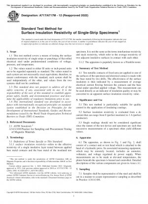 Standard Test Method for Surface Insulation Resistivity of Single-Strip Specimens