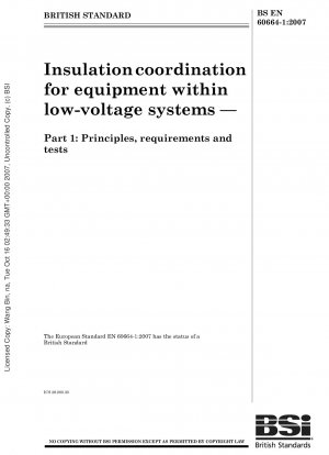 Insulation coordination for equipment within low-voltage systems - Principles, requirements and tests