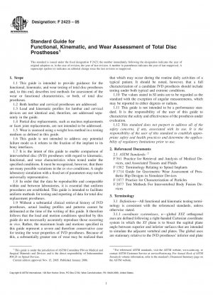 Standard Guide for Functional, Kinematic, and Wear Assessment of Total Disc Prostheses