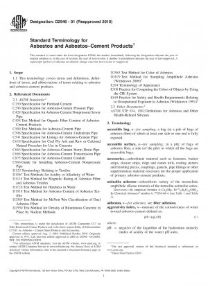 Standard Terminology for Asbestos and Asbestos-Cement Products