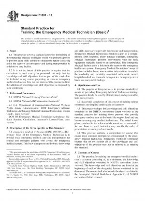 Standard Practice for  Training the Emergency Medical Technician lpar;Basicrpar;