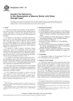 Standard Test Methods for  In Situ Measurement of Masonry Mortar Joint Shear Strength   Index