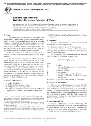 Standard Test Method for Oxidation-Reduction Potential of Water