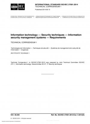 Information technology. Security technology. Information security management. Requirements technical corrigendum 1