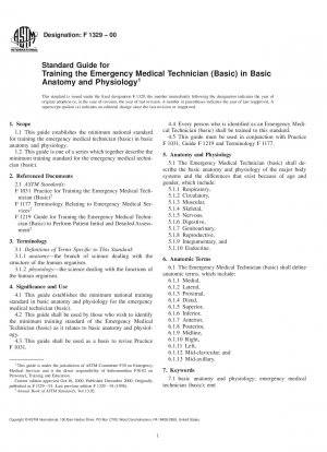 Standard Guide for Training the Emergency Medical Technician (Basic) in Basic Anatomy and Physiology (Withdrawn 2006)