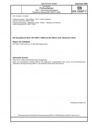 Protective helmets - Test methods - Part 7: Flame resistance; German version EN 13087-7:2000