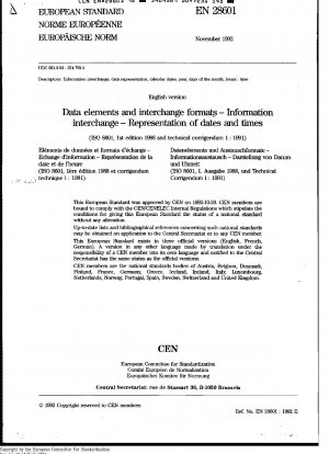 Data Elements and Interchange Formats - Information Interchange - Representation of Dates and Times (ISO 8601, 1st Edition 1988 and Technical Corrigendum 1: 1991)