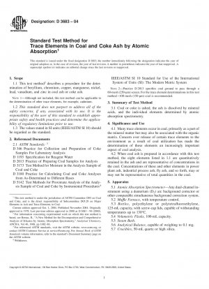 Standard Test Method for Trace Elements in Coal and Coke Ash by Atomic Absorption