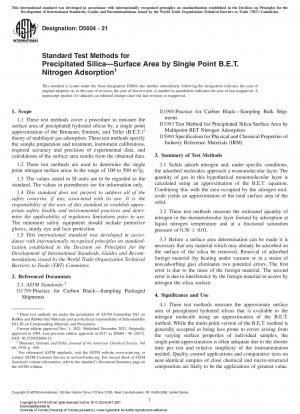 Standard Test Methods for Precipitated Silica—Surface Area by Single Point B.E.T. Nitrogen Adsorption