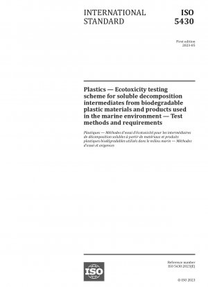 Plastics — Ecotoxicity testing scheme for soluble decomposition intermediates from biodegradable plastic materials and products used in the marine environment — Test methods and requirements