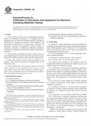 Standard Practice for Calibration of Standards and Equipment for Electrical Insulating Materials Testing 
