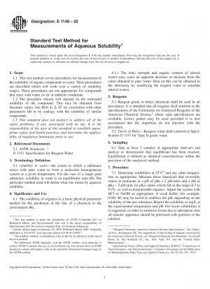 Standard Test Method for Measurements of Aqueous Solubility