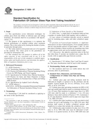 Standard Specification for Fabrication of Cellular Glass Pipe and Tubing Insulation