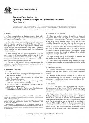 Standard Test Method for  Splitting Tensile Strength of Cylindrical Concrete Specimens