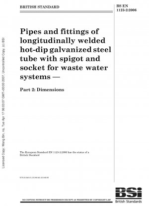 Pipes and fittings of longitudinally welded hot-dip galvanized steel tube with spigot and socket for waste water systems — Part 2: Dimensions