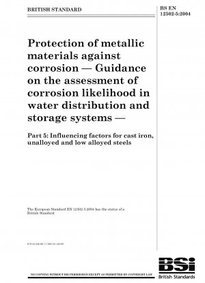 Protection of metallic materials against corrosion - Guidance on the assessment of corrosion likelihood in water distribution and storage systems - Part 5: Influencing factors for cast iron, unalloyed and low alloyed steels