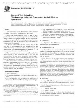 Standard Test Method for Thickness or Height of Compacted Asphalt Mixture Specimens