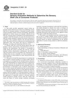 Standard Guide for Sensory Evaluation Methods to Determine the Sensory Shelf Life of Consumer Products
