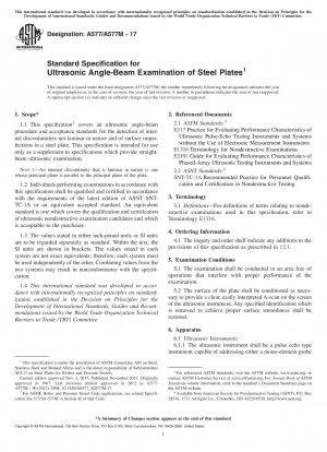 Standard Specification for  Ultrasonic Angle-Beam Examination of Steel Plates