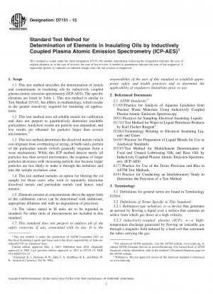 Standard Test Method for  Determination of Elements in Insulating Oils by Inductively   Coupled  Plasma Atomic Emission Spectrometry (ICP-AES)