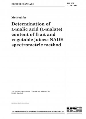 Method for Determination of L - malic acid (L - malate) content offruit and vegetable juices : NADH spectrometric method