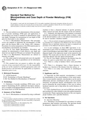 Standard Test Method for Microhardness and Case Depth of Powder Metallurgy (P/M) Parts (Withdrawn 2004)