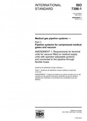 Medical gas pipeline systems - Part 1: Pipeline systems for compressed medical gases and vacuum - Amendment 1: Requirements for terminal units for vacuum fitted on medical supply units with operator-adjustable portions and connected to the pipeline throug