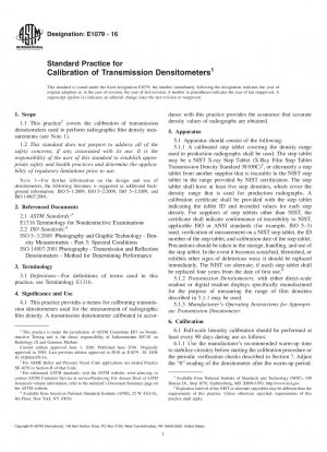 Standard Practice for  Calibration of Transmission Densitometers