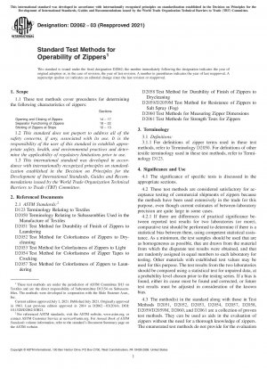 Standard Test Methods for Operability of Zippers
