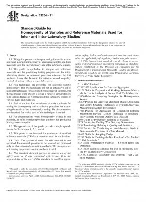 Standard Guide for Homogeneity of Samples and Reference Materials Used for Inter- and Intra-Laboratory Studies