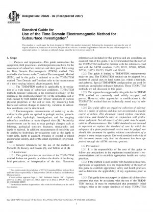 Standard Guide for Use of the Time Domain Electromagnetic Method for Subsurface Investigation