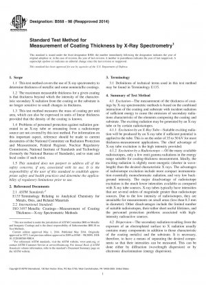 Standard Test Method for  Measurement of Coating Thickness by X-Ray Spectrometry