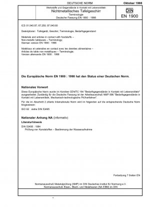 Materials and articles in contact with foodstuffs - Non-metallic tableware - Terminology; German version EN 1900:1998