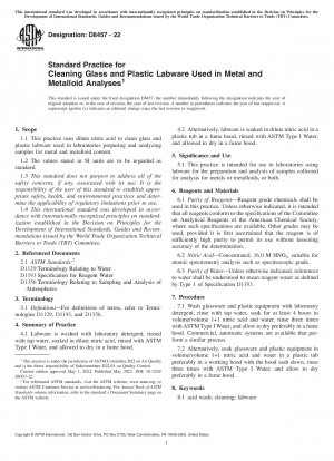 Standard Practice for Cleaning Glass and Plastic Labware Used in Metal and Metalloid Analyses