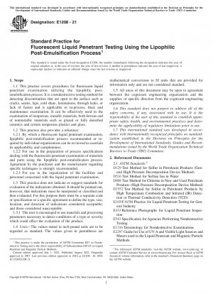 Standard Practice for Fluorescent Liquid Penetrant Testing Using the Lipophilic Post-Emulsification Process