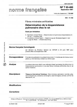 Synthetic mineral fibres. Determination of pulmonary biopersistence in the rat. Inhalation test.