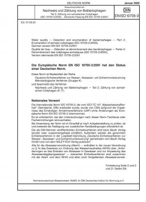 Water quality - Detection and enumeration of bacteriophages - Part 2: Enumeration of somatic coliphages (ISO 10705-2:2000); German version EN ISO 10705-2:2001