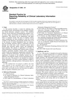 Standard Practice for Reporting Reliability of Clinical Laboratory Computer Systems 
