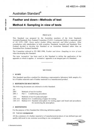 Feather and down - Methods of test - Sampling in view of tests