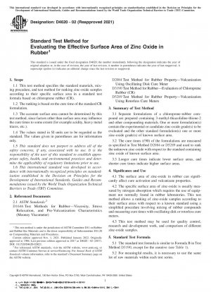 Standard Test Method for Evaluating the Effective Surface Area of Zinc Oxide in Rubber
