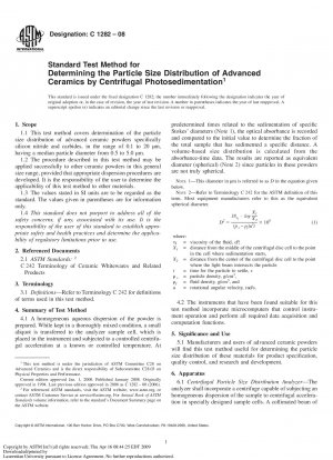 Standard Test Method for Determining the Particle Size Distribution of Advanced Ceramics by Centrifugal Photosedimentation 