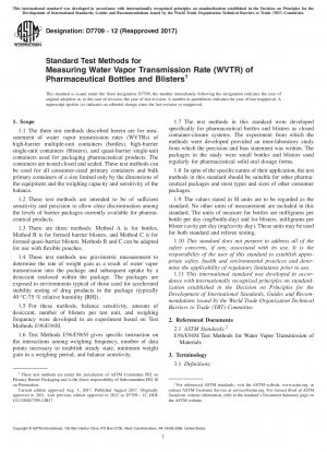 Standard Test Methods for  Measuring Water Vapor Transmission Rate (WVTR) of Pharmaceutical  Bottles and Blisters
