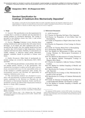Standard Specification for  Coatings of Cadmium-Zinc Mechanically Deposited