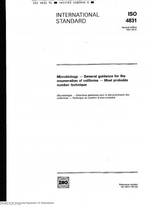 Microbiology; general guidance for the enumeration of coliforms; most probable number technique